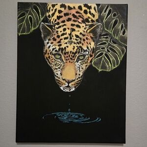 Leopard Art Canvas with Green and Black Accents